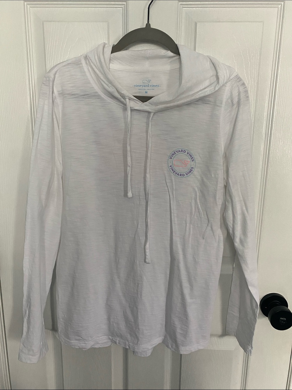 Vineyard Vines White Hooded Long Sleeve Tee with Logo